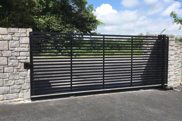 Modern gate with horizontal bars